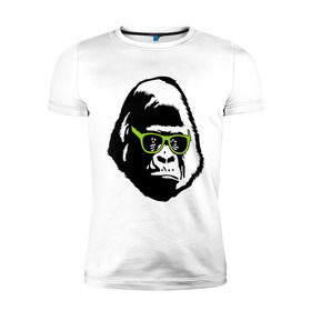 Мужская футболка премиум с принтом Горилла в очках в Кировске, 92% хлопок, 8% лайкра | приталенный силуэт, круглый вырез ворота, длина до линии бедра, короткий рукав | Тематика изображения на принте: гаврила | горилла в очках | животные | обезьяна | прикольные картинки