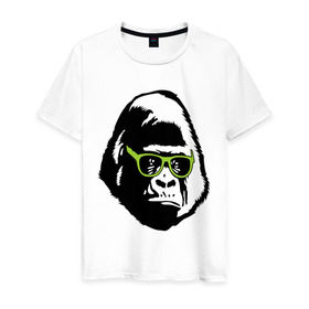 Мужская футболка хлопок с принтом Горилла в очках в Кировске, 100% хлопок | прямой крой, круглый вырез горловины, длина до линии бедер, слегка спущенное плечо. | Тематика изображения на принте: гаврила | горилла в очках | животные | обезьяна | прикольные картинки