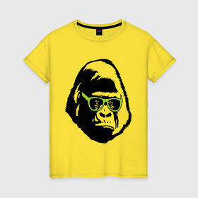 Женская футболка хлопок с принтом Горилла в очках в Кировске, 100% хлопок | прямой крой, круглый вырез горловины, длина до линии бедер, слегка спущенное плечо | гаврила | горилла в очках | животные | обезьяна | прикольные картинки