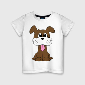Детская футболка хлопок с принтом Милая собачка в Кировске, 100% хлопок | круглый вырез горловины, полуприлегающий силуэт, длина до линии бедер | 
