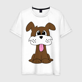 Мужская футболка хлопок с принтом Милая собачка в Кировске, 100% хлопок | прямой крой, круглый вырез горловины, длина до линии бедер, слегка спущенное плечо. | 