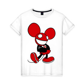 Женская футболка хлопок с принтом Веселая мышка в Кировске, 100% хлопок | прямой крой, круглый вырез горловины, длина до линии бедер, слегка спущенное плечо | веселая мышка | животные | мышка | прикольные картинки