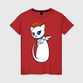 Женская футболка хлопок с принтом Кошечка ангел в Кировске, 100% хлопок | прямой крой, круглый вырез горловины, длина до линии бедер, слегка спущенное плечо | крылья