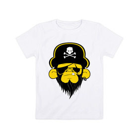 Детская футболка хлопок с принтом Горилла пират в Кировске, 100% хлопок | круглый вырез горловины, полуприлегающий силуэт, длина до линии бедер | Тематика изображения на принте: пират