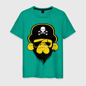 Мужская футболка хлопок с принтом Горилла пират в Кировске, 100% хлопок | прямой крой, круглый вырез горловины, длина до линии бедер, слегка спущенное плечо. | Тематика изображения на принте: пират