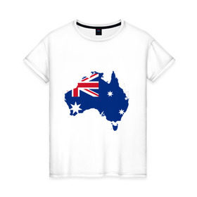 Женская футболка хлопок с принтом Флаг Австралии в Кировске, 100% хлопок | прямой крой, круглый вырез горловины, длина до линии бедер, слегка спущенное плечо | 