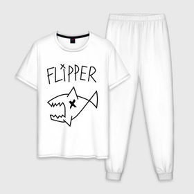 Мужская пижама хлопок с принтом Flipper в Кировске, 100% хлопок | брюки и футболка прямого кроя, без карманов, на брюках мягкая резинка на поясе и по низу штанин
 | nirvana | акула | курта кобейна flipper | музыка | рок