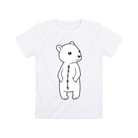 Детская футболка хлопок с принтом Белый мишка в Кировске, 100% хлопок | круглый вырез горловины, полуприлегающий силуэт, длина до линии бедер | Тематика изображения на принте: белый медведь | белый мишка | большой мишка | медведь | север | северный мишка