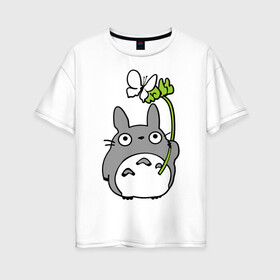 Женская футболка хлопок Oversize с принтом totoro и бабочка в Кировске, 100% хлопок | свободный крой, круглый ворот, спущенный рукав, длина до линии бедер
 | бабочка