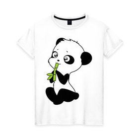 Женская футболка хлопок с принтом Пандочка и бамбук в Кировске, 100% хлопок | прямой крой, круглый вырез горловины, длина до линии бедер, слегка спущенное плечо | панда