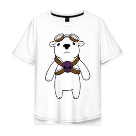 Мужская футболка хлопок Oversize с принтом Белый мишка парашютист в Кировске, 100% хлопок | свободный крой, круглый ворот, “спинка” длиннее передней части | белый медведь | белый мишка парашютист | животные | кости | мишка | череп