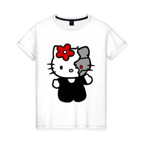 Женская футболка хлопок с принтом Kitty терминатор в Кировске, 100% хлопок | прямой крой, круглый вырез горловины, длина до линии бедер, слегка спущенное плечо | 