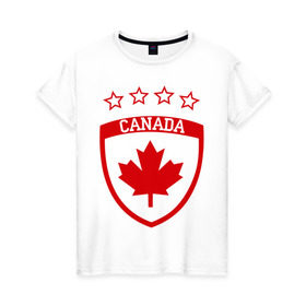 Женская футболка хлопок с принтом Канада в Кировске, 100% хлопок | прямой крой, круглый вырез горловины, длина до линии бедер, слегка спущенное плечо | канада | спорт | хоккеист | хоккей | шайба