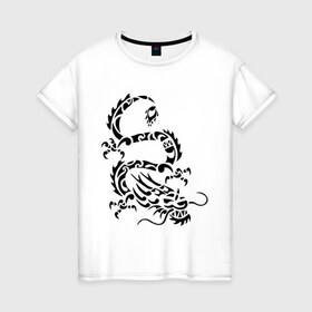 Женская футболка хлопок с принтом Китайский дракон в Кировске, 100% хлопок | прямой крой, круглый вырез горловины, длина до линии бедер, слегка спущенное плечо | китайский дракон | прикольные картинки | трайблы и узоры
