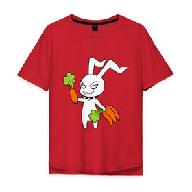 Мужская футболка хлопок Oversize с принтом Злой зайчик в Кировске, 100% хлопок | свободный крой, круглый ворот, “спинка” длиннее передней части | Тематика изображения на принте: животные | зайка | злой зайчик | кролик | морковка | прикольные картинки