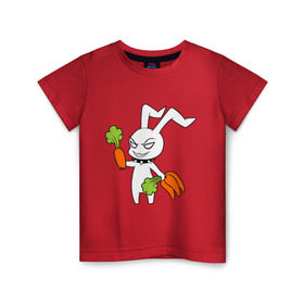 Детская футболка хлопок с принтом Злой зайчик в Кировске, 100% хлопок | круглый вырез горловины, полуприлегающий силуэт, длина до линии бедер | Тематика изображения на принте: животные | зайка | злой зайчик | кролик | морковка | прикольные картинки