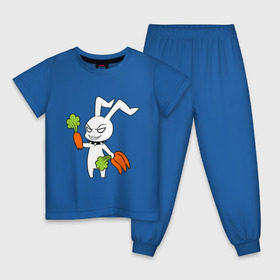 Детская пижама хлопок с принтом Злой зайчик в Кировске, 100% хлопок |  брюки и футболка прямого кроя, без карманов, на брюках мягкая резинка на поясе и по низу штанин
 | животные | зайка | злой зайчик | кролик | морковка | прикольные картинки