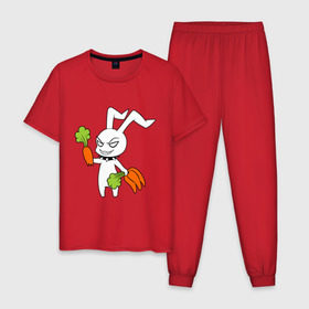 Мужская пижама хлопок с принтом Злой зайчик в Кировске, 100% хлопок | брюки и футболка прямого кроя, без карманов, на брюках мягкая резинка на поясе и по низу штанин
 | животные | зайка | злой зайчик | кролик | морковка | прикольные картинки