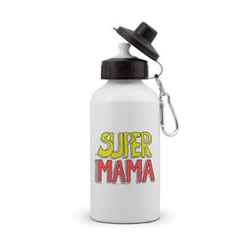 Бутылка спортивная с принтом Супер мама в Кировске, металл | емкость — 500 мл, в комплекте две пластиковые крышки и карабин для крепления | super | мама | супер мама
