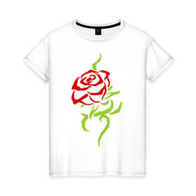 Женская футболка хлопок с принтом Нежная роза в Кировске, 100% хлопок | прямой крой, круглый вырез горловины, длина до линии бедер, слегка спущенное плечо | нежная роза | прикольные картинки | роза | цветочки | шипы