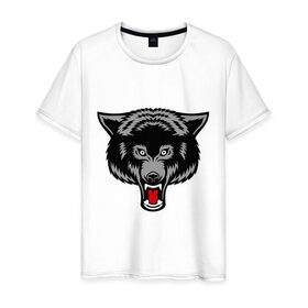 Мужская футболка хлопок с принтом Безжалостный волк в Кировске, 100% хлопок | прямой крой, круглый вырез горловины, длина до линии бедер, слегка спущенное плечо. | безжалостный волк | вол | животные | зубы | прикольные картинки | серый