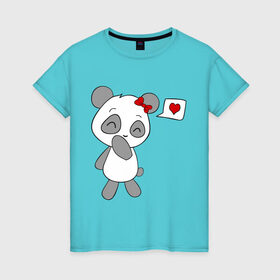 Женская футболка хлопок с принтом Панда девочка(парная). в Кировске, 100% хлопок | прямой крой, круглый вырез горловины, длина до линии бедер, слегка спущенное плечо | панда
