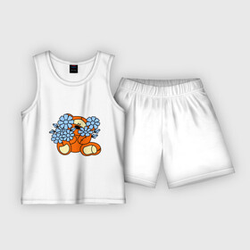 Детская пижама с шортами хлопок с принтом Мишка с цветами в Кировске,  |  | 8 марта | teddy bear | девушкам | мишка | мишка с цветами | подарки | цветы