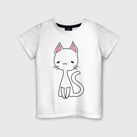 Детская футболка хлопок с принтом Белая кошечка в Кировске, 100% хлопок | круглый вырез горловины, полуприлегающий силуэт, длина до линии бедер | белая кошечка | женские | котик | кошки | милая кошка | светящиеся рисунки