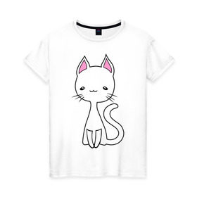 Женская футболка хлопок с принтом Белая кошечка в Кировске, 100% хлопок | прямой крой, круглый вырез горловины, длина до линии бедер, слегка спущенное плечо | белая кошечка | женские | котик | кошки | милая кошка | светящиеся рисунки