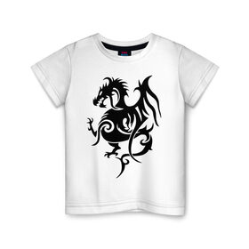 Детская футболка хлопок с принтом Геральдический дракон в Кировске, 100% хлопок | круглый вырез горловины, полуприлегающий силуэт, длина до линии бедер | Тематика изображения на принте: геральдический дракон | дракон | трайблы | узоры