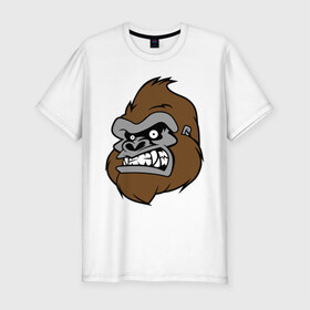 Мужская футболка премиум с принтом Злая горилла в Кировске, 92% хлопок, 8% лайкра | приталенный силуэт, круглый вырез ворота, длина до линии бедра, короткий рукав | Тематика изображения на принте: голова животного | горилла | злая горилла | зубы | обезьяна | прикольные картинки | рисунки