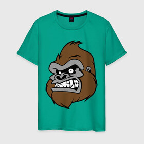Мужская футболка хлопок с принтом Злая горилла в Кировске, 100% хлопок | прямой крой, круглый вырез горловины, длина до линии бедер, слегка спущенное плечо. | голова животного | горилла | злая горилла | зубы | обезьяна | прикольные картинки | рисунки