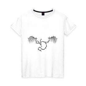 Женская футболка хлопок с принтом Тату скелет дракона в Кировске, 100% хлопок | прямой крой, круглый вырез горловины, длина до линии бедер, слегка спущенное плечо | крылья | скелет