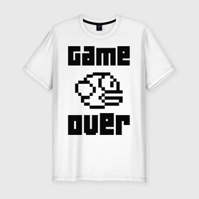 Мужская футболка премиум с принтом Game over в Кировске, 92% хлопок, 8% лайкра | приталенный силуэт, круглый вырез ворота, длина до линии бедра, короткий рукав | flappy bird | fun | tap | игры | птичка