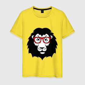 Мужская футболка хлопок с принтом Лев в очках в Кировске, 100% хлопок | прямой крой, круглый вырез горловины, длина до линии бедер, слегка спущенное плечо. | грива | животные | лев в очках | очки | прикольные картинки | царь | царь зверей