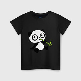 Детская футболка хлопок с принтом Пандочка кушает бамбук в Кировске, 100% хлопок | круглый вырез горловины, полуприлегающий силуэт, длина до линии бедер | панда