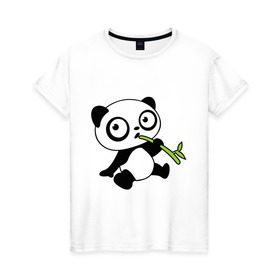 Женская футболка хлопок с принтом Пандочка кушает бамбук в Кировске, 100% хлопок | прямой крой, круглый вырез горловины, длина до линии бедер, слегка спущенное плечо | панда