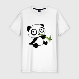 Мужская футболка премиум с принтом Пандочка кушает бамбук в Кировске, 92% хлопок, 8% лайкра | приталенный силуэт, круглый вырез ворота, длина до линии бедра, короткий рукав | панда