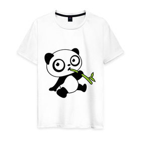 Мужская футболка хлопок с принтом Пандочка кушает бамбук в Кировске, 100% хлопок | прямой крой, круглый вырез горловины, длина до линии бедер, слегка спущенное плечо. | панда