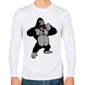 Мужской лонгслив хлопок с принтом Злая горилла в Кировске, 100% хлопок |  | горилла | животные | злая горилла | обезьяна