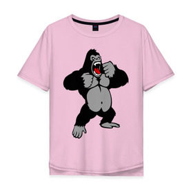 Мужская футболка хлопок Oversize с принтом Злая горилла в Кировске, 100% хлопок | свободный крой, круглый ворот, “спинка” длиннее передней части | горилла | животные | злая горилла | обезьяна