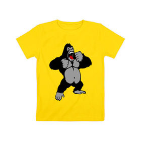 Детская футболка хлопок с принтом Злая горилла в Кировске, 100% хлопок | круглый вырез горловины, полуприлегающий силуэт, длина до линии бедер | Тематика изображения на принте: горилла | животные | злая горилла | обезьяна