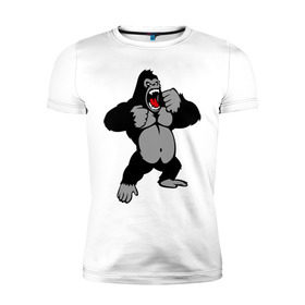 Мужская футболка премиум с принтом Злая горилла в Кировске, 92% хлопок, 8% лайкра | приталенный силуэт, круглый вырез ворота, длина до линии бедра, короткий рукав | горилла | животные | злая горилла | обезьяна