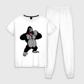 Женская пижама хлопок с принтом Злая горилла в Кировске, 100% хлопок | брюки и футболка прямого кроя, без карманов, на брюках мягкая резинка на поясе и по низу штанин | горилла | животные | злая горилла | обезьяна