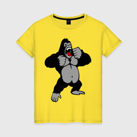 Женская футболка хлопок с принтом Злая горилла в Кировске, 100% хлопок | прямой крой, круглый вырез горловины, длина до линии бедер, слегка спущенное плечо | Тематика изображения на принте: горилла | животные | злая горилла | обезьяна