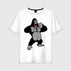 Женская футболка хлопок Oversize с принтом Злая горилла в Кировске, 100% хлопок | свободный крой, круглый ворот, спущенный рукав, длина до линии бедер
 | горилла | животные | злая горилла | обезьяна