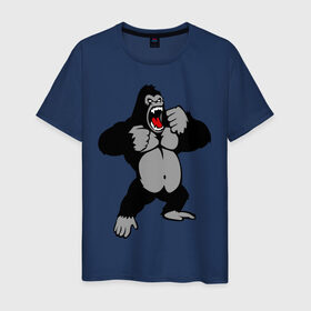 Мужская футболка хлопок с принтом Злая горилла в Кировске, 100% хлопок | прямой крой, круглый вырез горловины, длина до линии бедер, слегка спущенное плечо. | Тематика изображения на принте: горилла | животные | злая горилла | обезьяна