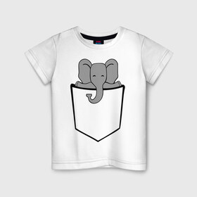 Детская футболка хлопок с принтом Слон в кармашке в Кировске, 100% хлопок | круглый вырез горловины, полуприлегающий силуэт, длина до линии бедер | слон