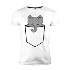 Мужская футболка премиум с принтом Слон в кармашке в Кировске, 92% хлопок, 8% лайкра | приталенный силуэт, круглый вырез ворота, длина до линии бедра, короткий рукав | слон