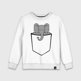 Детский свитшот хлопок с принтом Слон в кармашке в Кировске, 100% хлопок | круглый вырез горловины, эластичные манжеты, пояс и воротник | слон